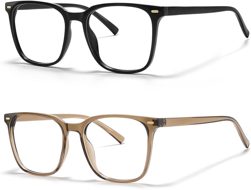 MACJERO 2-Pack Oversized Square Blue Light Blocking Glasses for Women Men, Anti-Fatigue Computer Monitor Gaming Glasses Reduce Eye Strain(Black+Brown) - Image 2